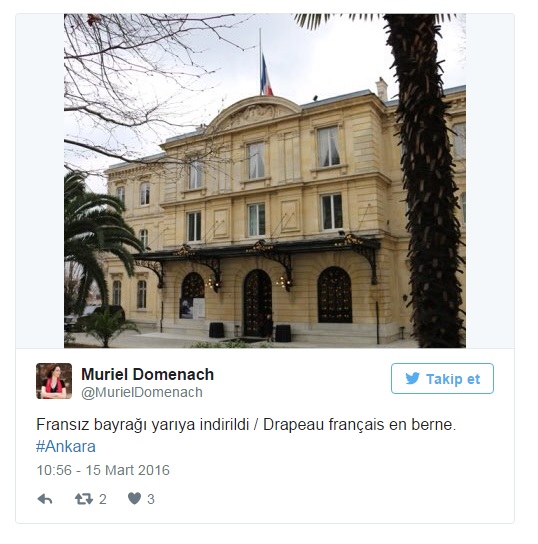 Fransa, Ankara için bayrakları yarıya indirdi