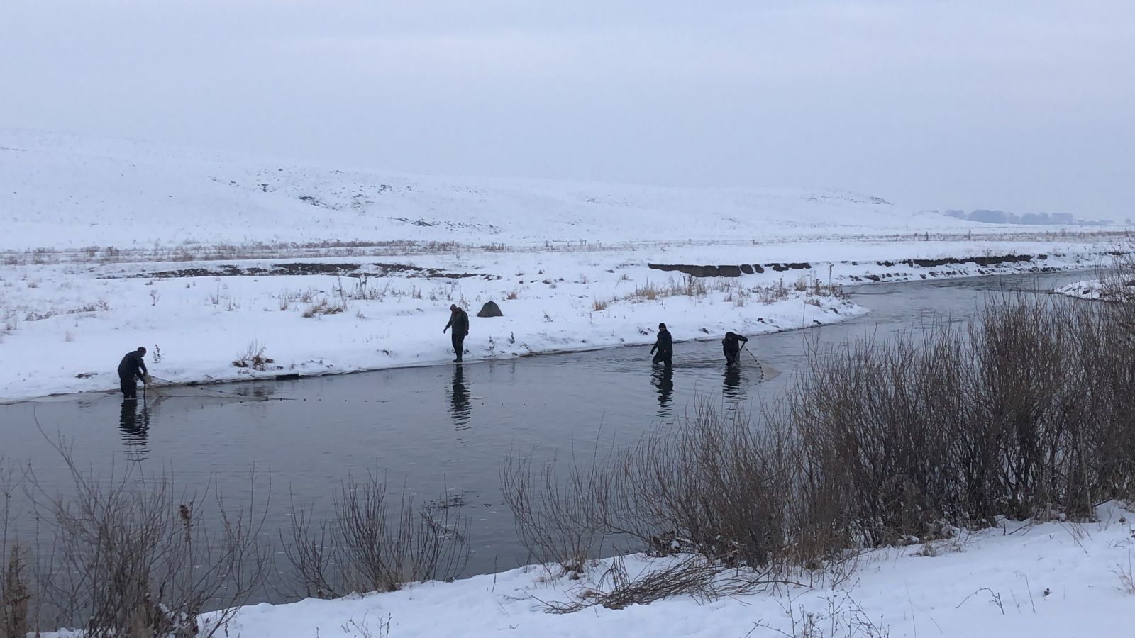Kars’ta köyüler buz gibi sudan balık ihtiyacını karşılıyor