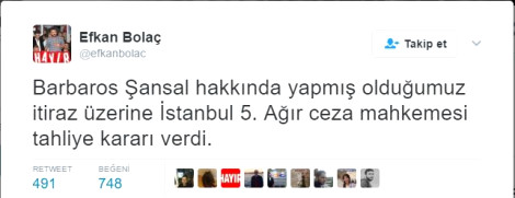 Son Dakika! Barbaros Şansal tahliye edildi!