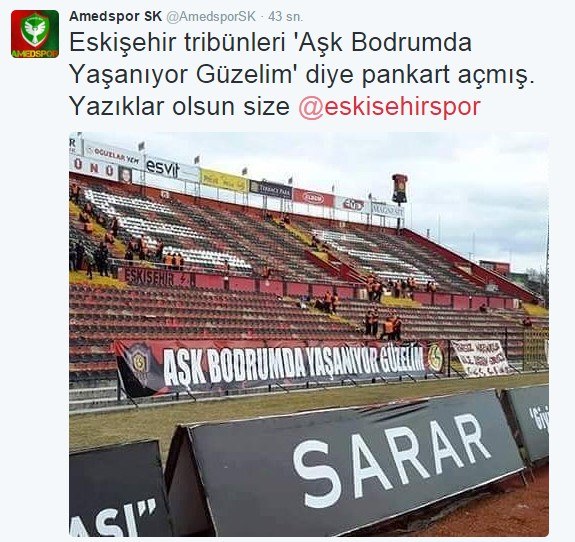 Eskişehir tribünlerinden PKK'ya Bodrum göndermesi