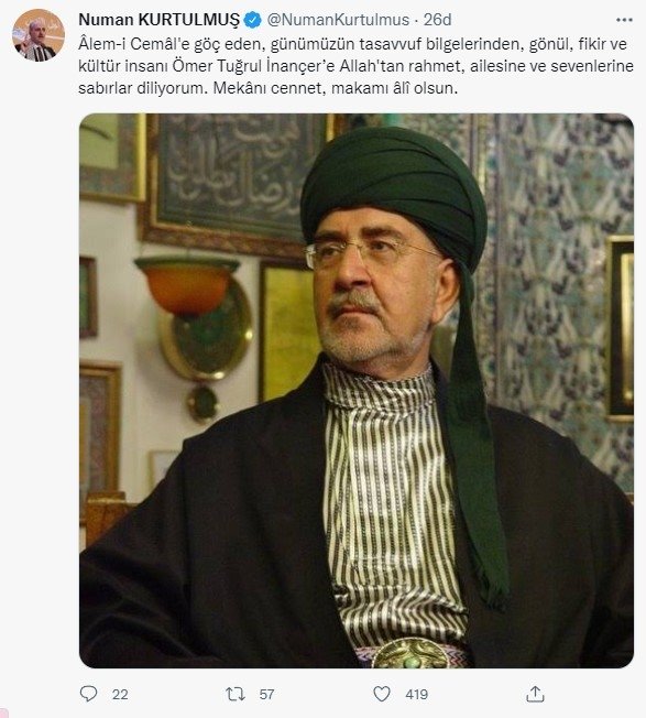 Mutasavvıf Ömer Tuğrul İnançer hayatını kaybetti Mutasavvıf Ömer Tuğrul İnançer hayatını kaybetti