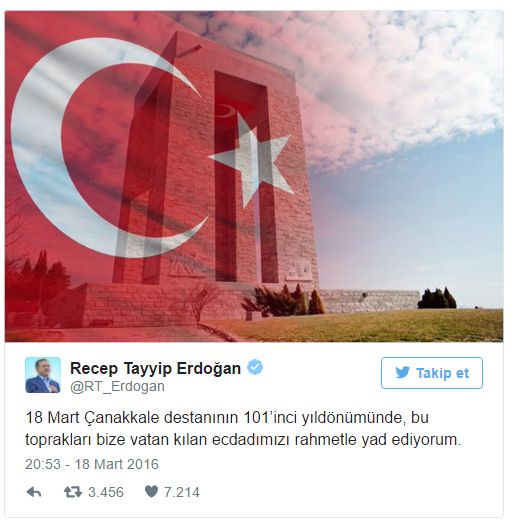 Cumhurbaşkanı Erdoğan'dan Çanakkale tweeti