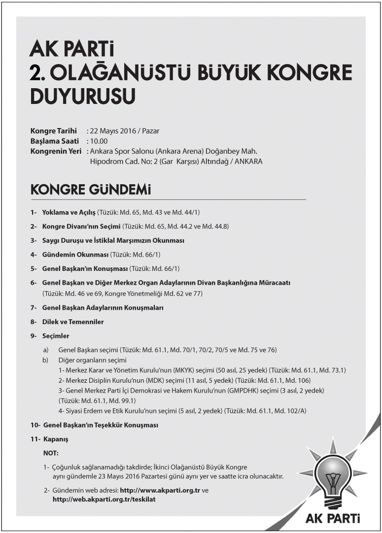 AK Parti'den kongre duyurusu