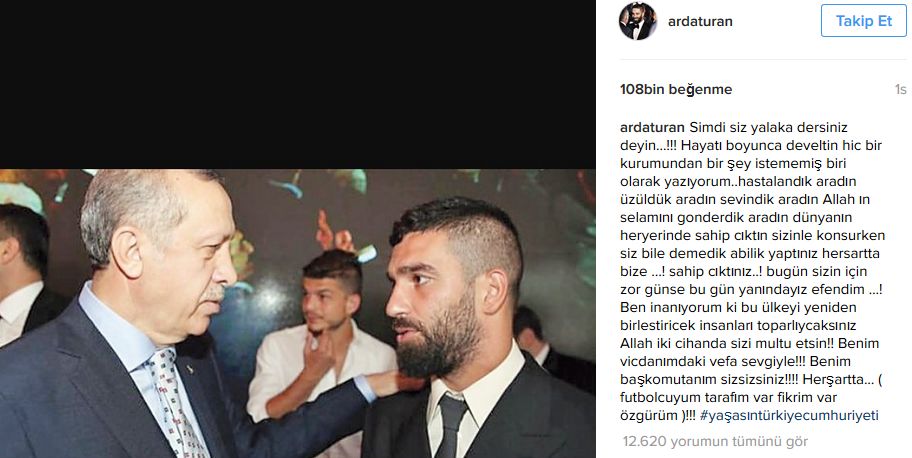 Arda Turan'dan Cumhurbaşkanı Erdoğan'a destek