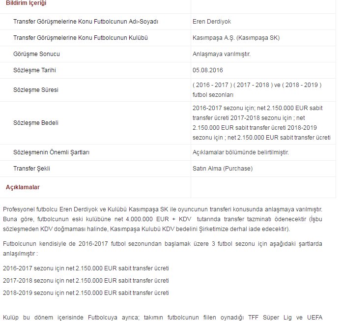 Galatasaray’dan KAP’a Eren Derdiyok bildirimi