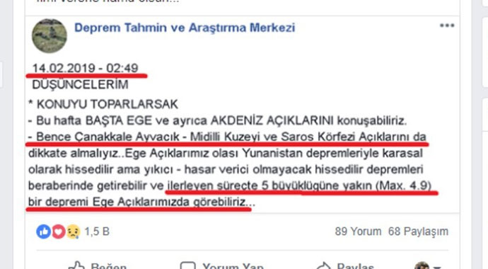 14 Şubat'ta 'Ayvacık'a dikkat' diye uyardı!