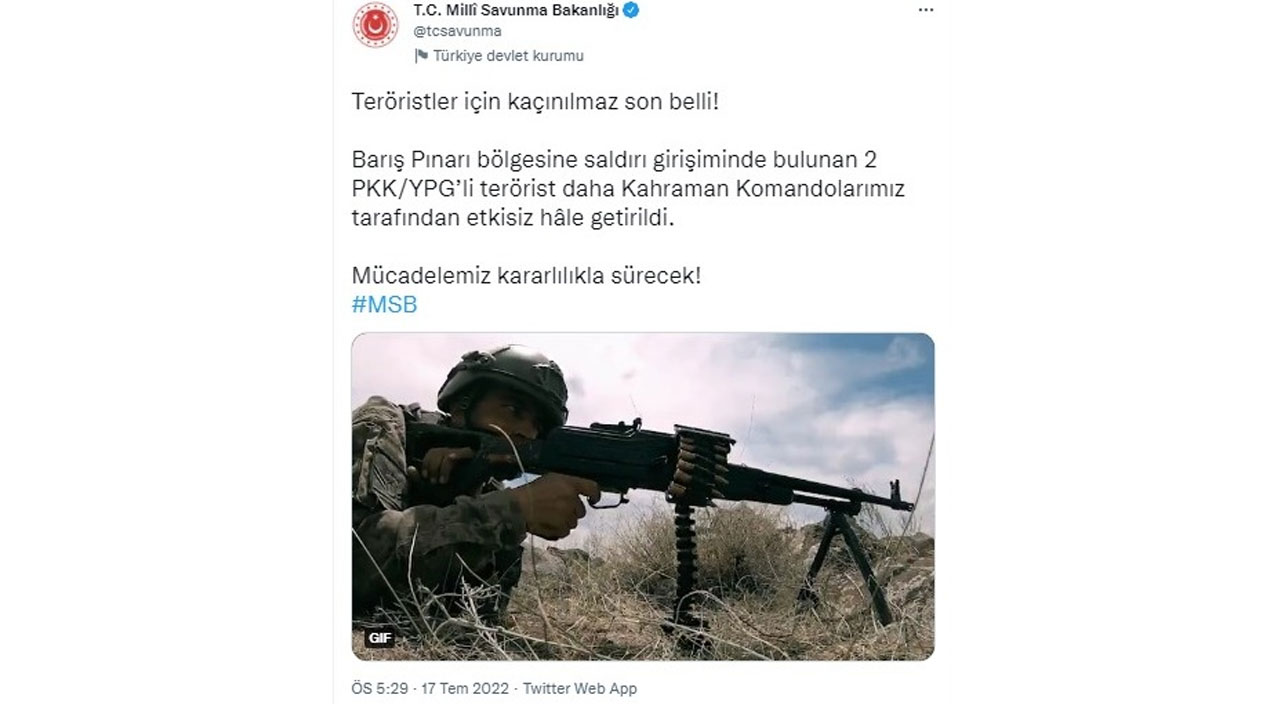 MSB duyurdu! 2 PKK'lı terörist öldürüldü MSB duyurdu! 2 PKK'lı terörist öldürüldü