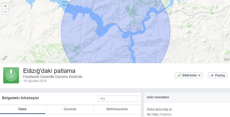 Facebook'tan Elazığ bildirimi