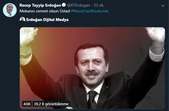 Cumhurbaşkanı Erdoğan'dan Necip Fazıl paylaşımı
