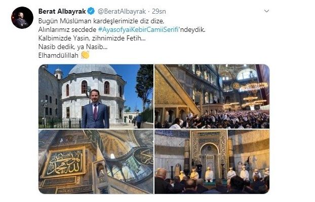 Hazine ve Maliye Bakanı Berat Albayrak'tan Ayasofya Camii mesajı