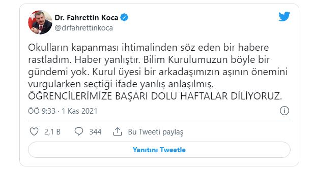 Koca: Bilim Kurulu'nun böyle bir kararı yok