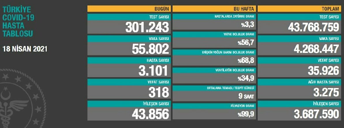 Türkiye'de son 24 saatte 318 kişi hayatını kaybetti