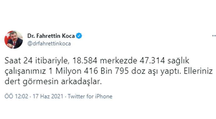 Bakan Koca duyurdu: Bir günde 1 milyon 416 bin doz aşı yapıldı