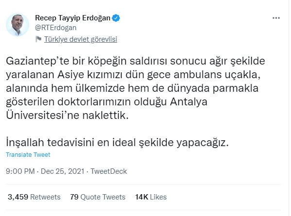 Cumhurbaşkanı Erdoğan'dan minik Asiye açıklaması