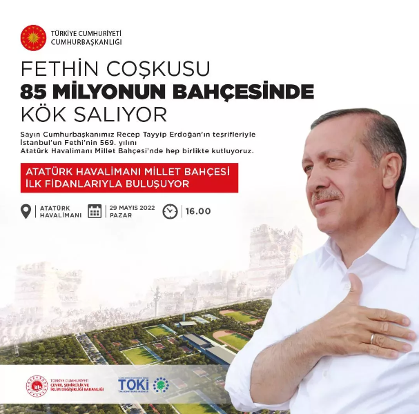 Atatürk Havalimanı'na yapılacak olan Millet Bahçesi için geri sayım başladı: İstanbul'un fethi kutlanacak