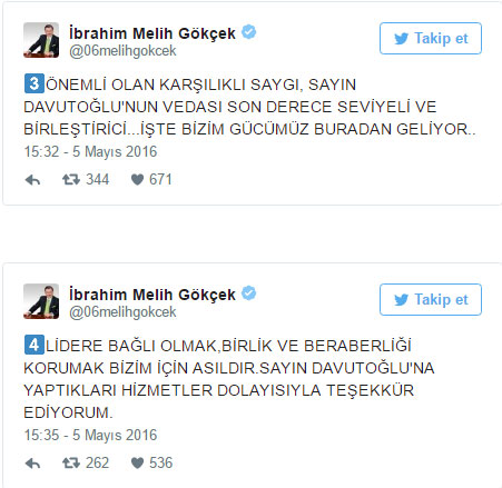 Melih Gökçek: Davutoğlu'nun vedası son derece seviyeli