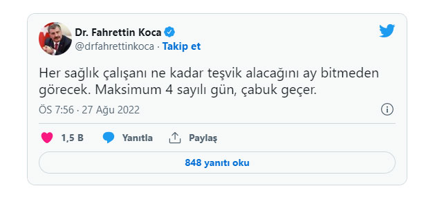 Bakan Koca'dan teşvik açıklaması: Ay bitmeden belli olacak