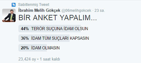 Melih Gökçek'ten 'idam' anketi