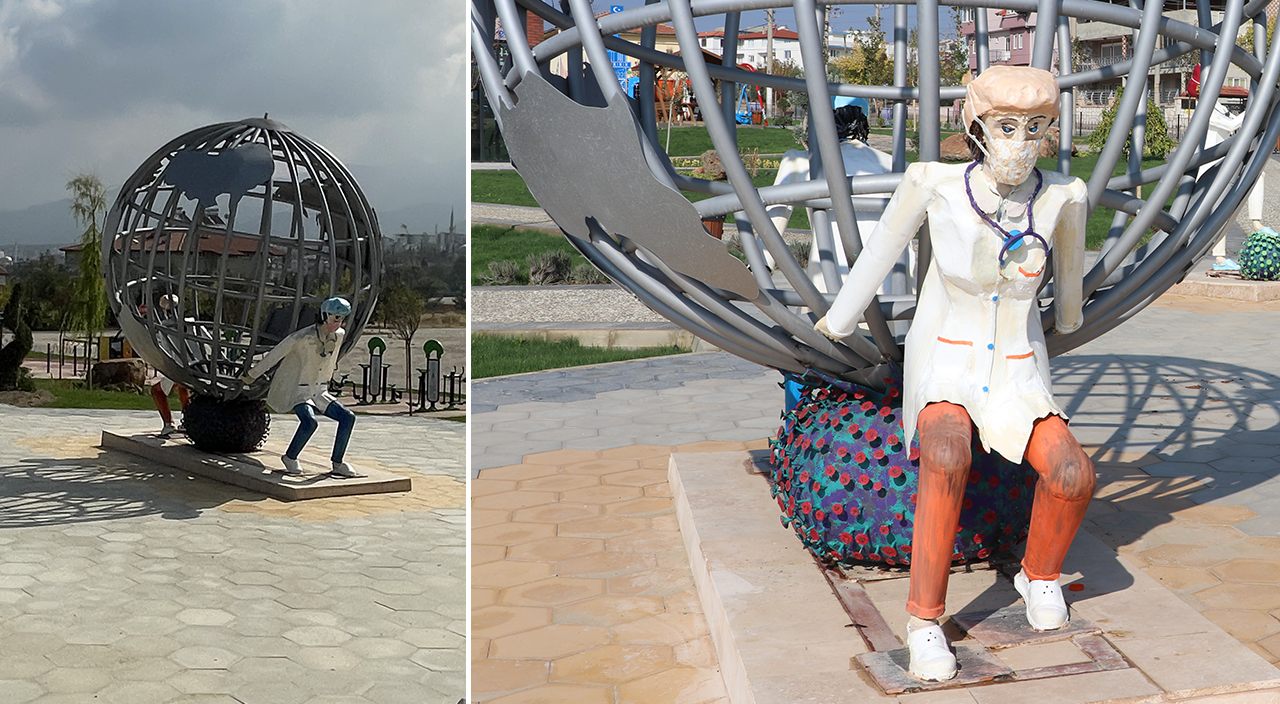 Denizli'de sağlıkçı heykelleri' tepki çekti