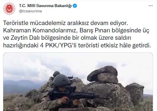 MSB duyurdu: 4 PKK'lı terörist öldürüldü