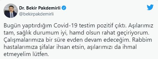 Bakan Pakdemirli koronavirüse yakalandı