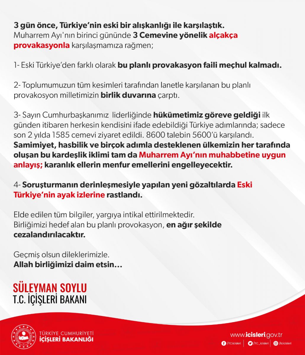 Bakan Soylu'dan cemevlerine yönelik saldırıyla ilgili açıklama: En ağır şekilde cezalandırılacak