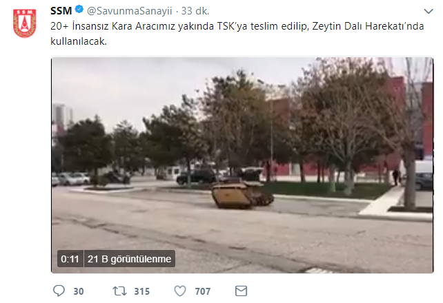 Savunma Sanayii Müsteşarlığı, 'İnsansız Kara Aracı' görüntülerini paylaştı