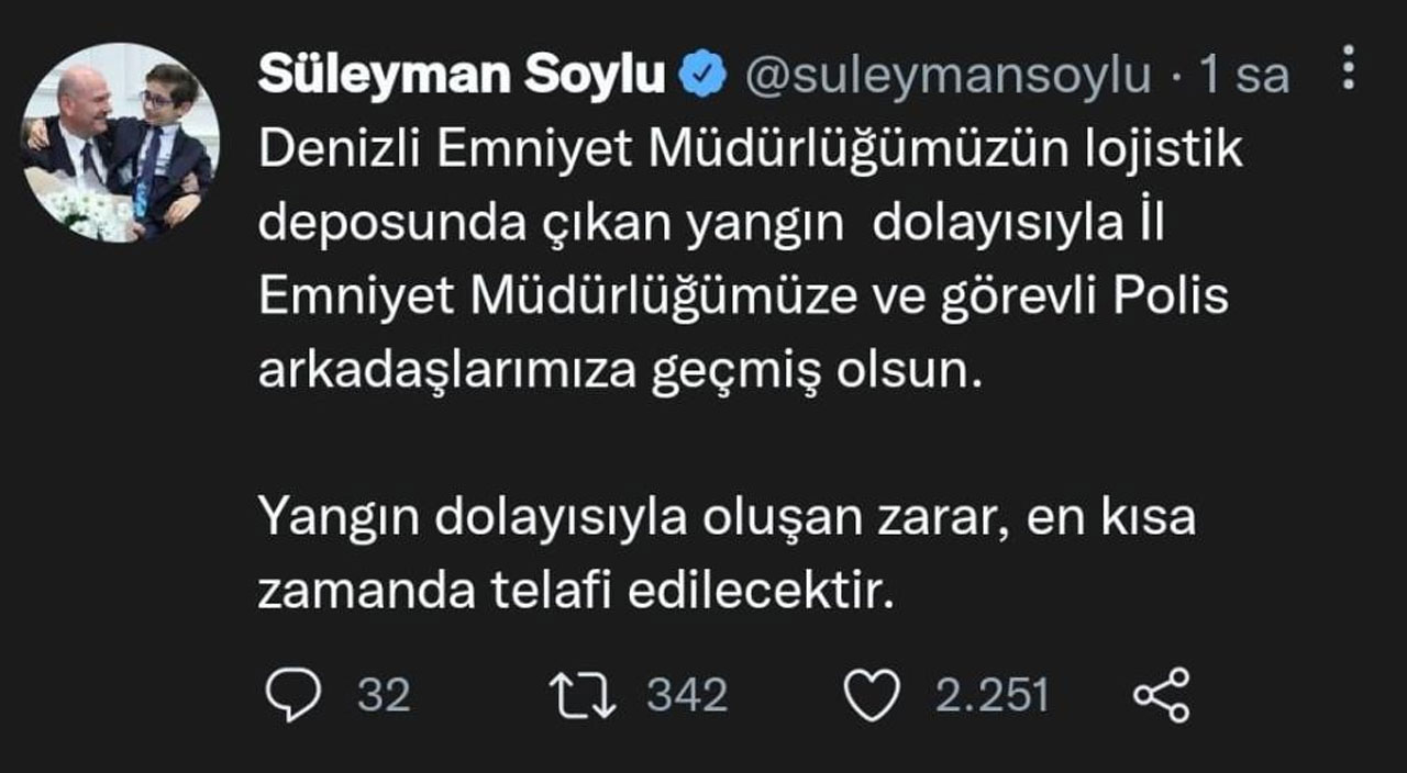 Bakan Soylu: Yangın dolayısıyla oluşan zarar, en kısa zamanda telafi edilecektir Bakan Soylu: Yangın dolayısıyla oluşan zarar, en kısa zamanda telafi edilecektir