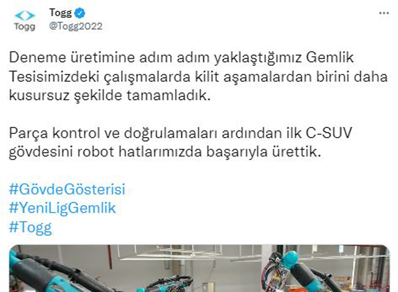 Yerli otomobilde kilit aşama tamam! TOGG 'başarıyla ürettik' diyerek duyurdu