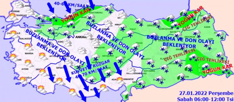 Meteoroloji'den kuvvetli kar ve buzlanma uyarısı Meteoroloji'den kuvvetli kar ve buzlanma uyarısı