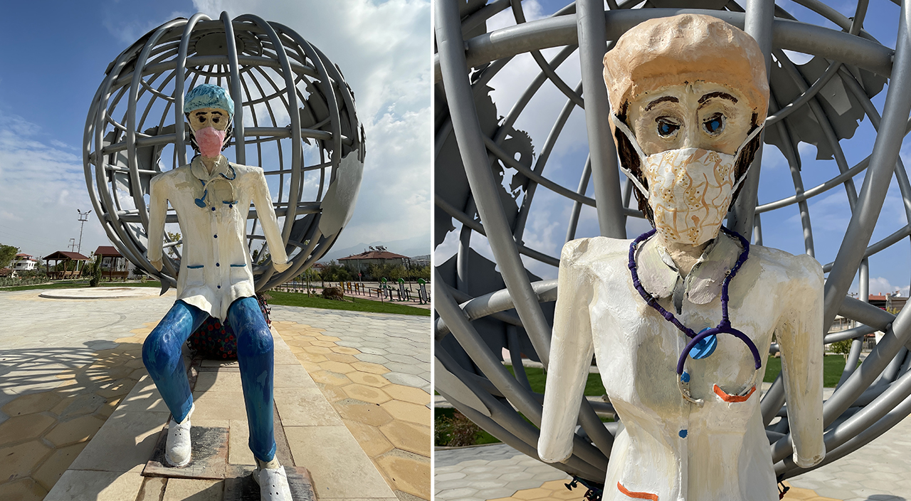 Denizli'de sağlıkçı heykelleri' tepki çekti