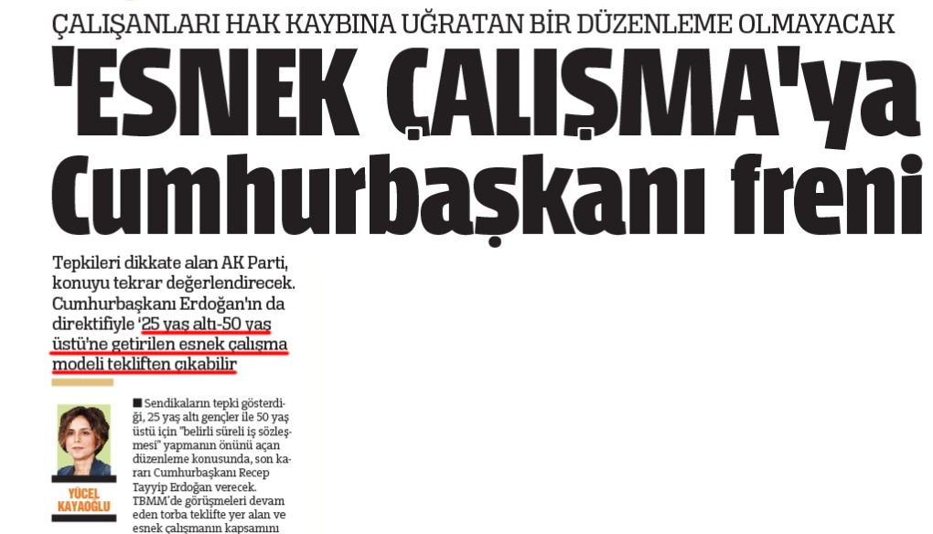 Esnek çalışma düzenlemesinde tartışmalı iki madde çıkarılıyor Esnek çalışma düzenlemesinde tartışmalı iki madde çıkarılıyor