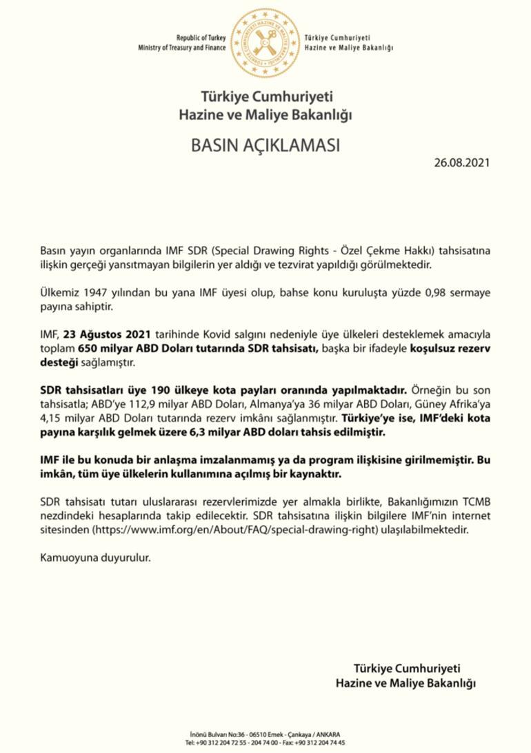 Hazine ve Maliye Bakanlığı'ndan IMF açıklaması