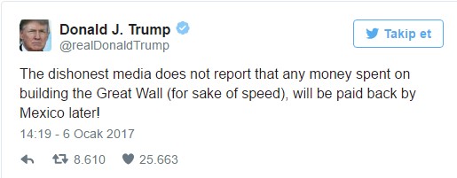 Trump: Sınıra örülecek duvarın parasını Meksika ödeyecek