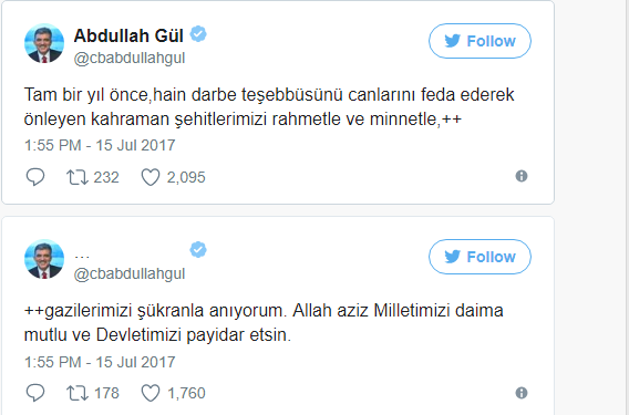 Abdullah Gül'den 15 Temmuz mesajı