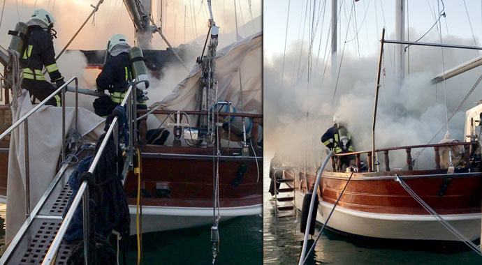 Fethiye'de ABD bayraklı gulet alev alev yandı