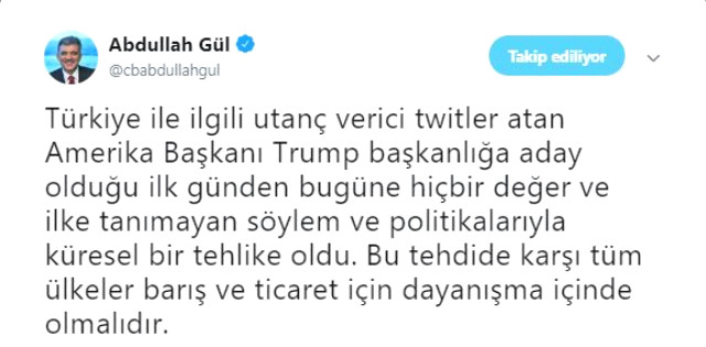 Abdullah Gül'den Trump'a çok sert tepki