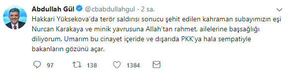 Abdullah Gül günler sonra sessizliğini şehidimiz için bozdu!