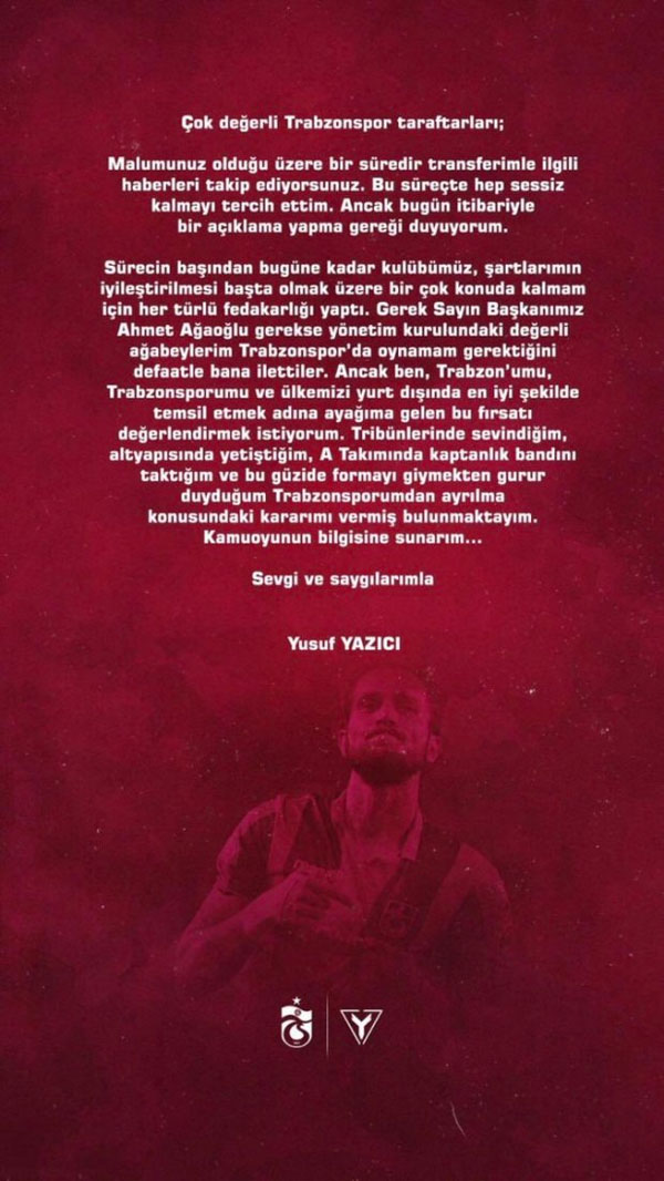 Yusuf Yazıcı açıkladı: Trabzonspor'dan ayrılma kararı aldım