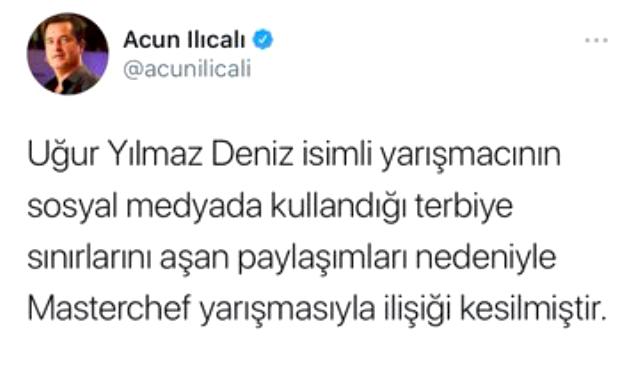 Acun Ilıcalı açıkladı! MasterChef Uğur diskalifiye oldu