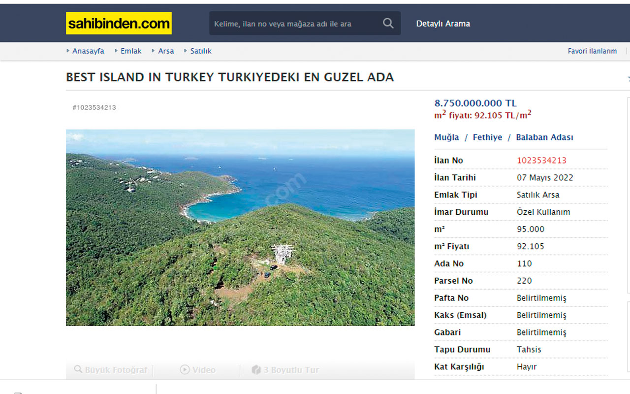 Sahibinden satılık kelepir adalar