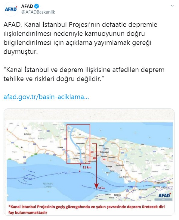 AFAD'tan 'Kanal İstanbul' açıklaması: 'Deprem tehlike ve riskleri doğru değildir'