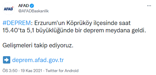 Son dakika: Erzurum'da 5,1 büyüklüğünde deprem