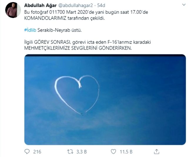 İdlib semalarında muhteşem görüntü! Mehmetçikten sevgilerle