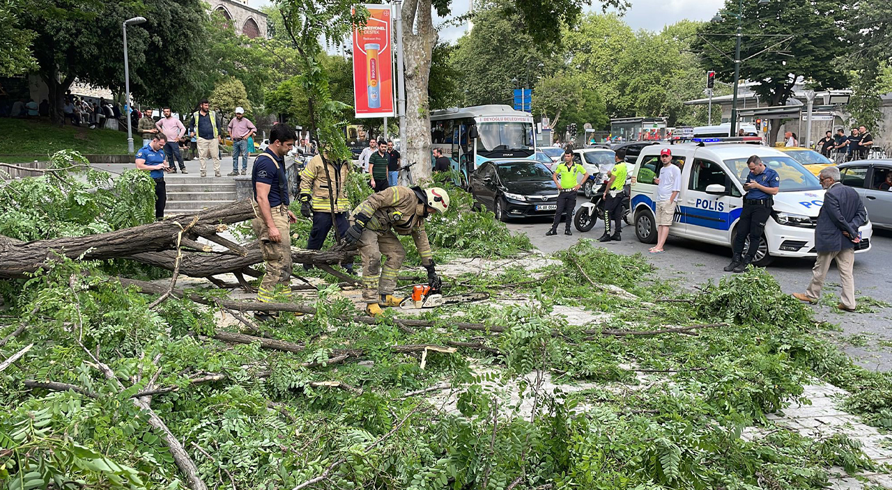Beyoğlu’nda yola devrilen ağaç 2’si turist 3 kişiyi yaraladı