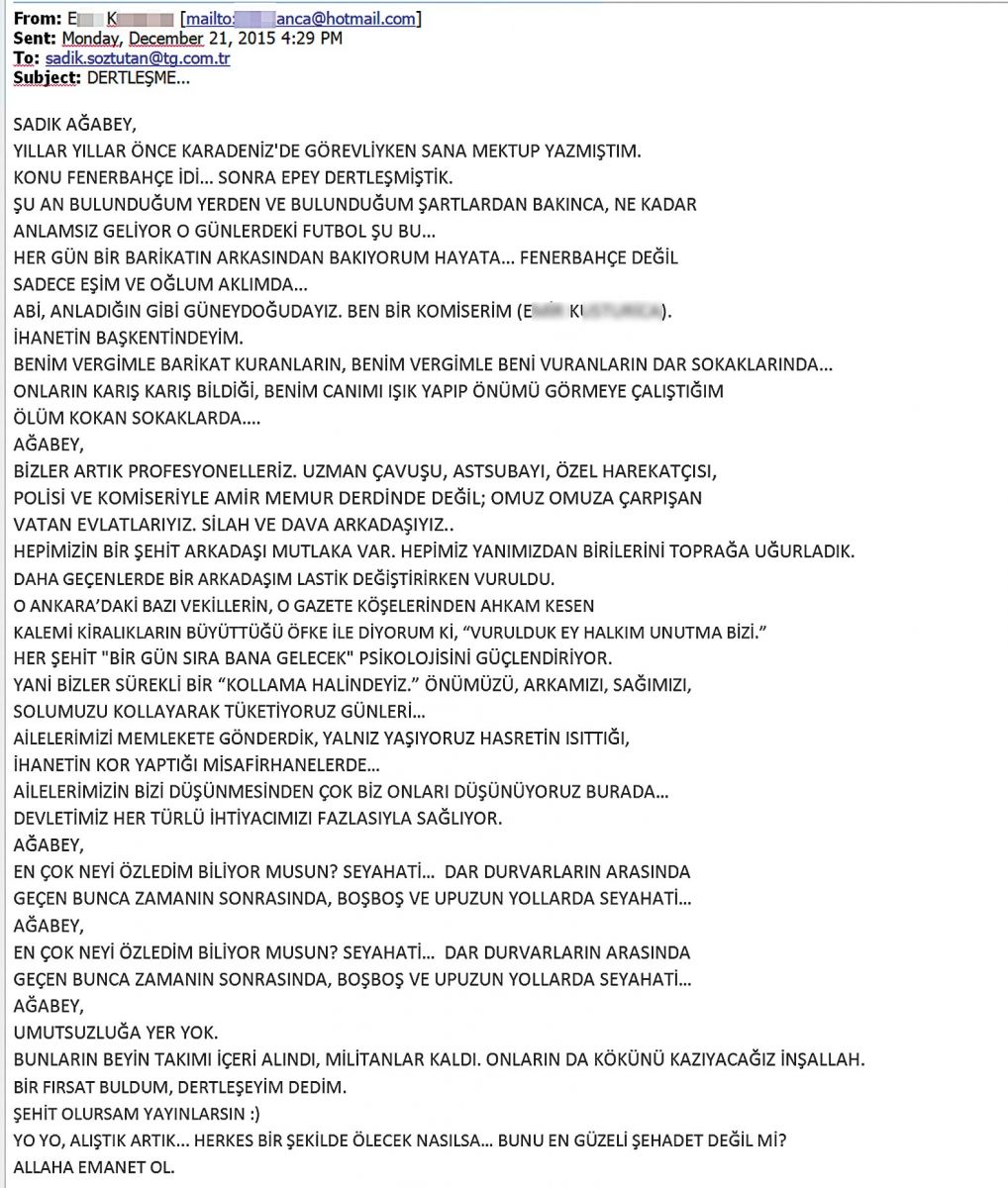 Ateşin arkasındaki bir komiserden yürek yakan mektup