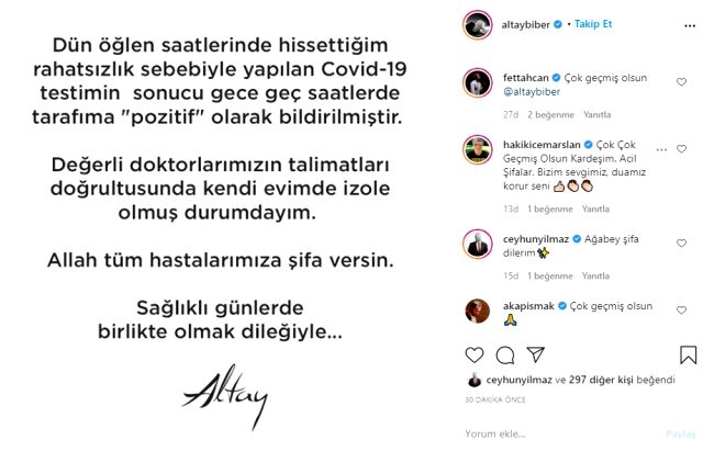 Ünlü şarkıcı Altay, koronavirüse yakalandı Ünlü şarkıcı Altay, koronavirüse yakalandı