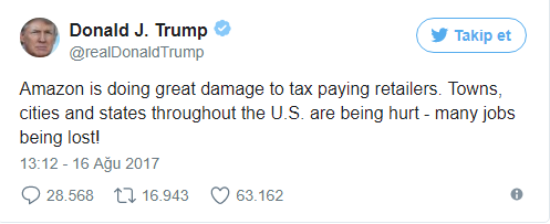 Trump'ın bir Tweet'i Amazon’a 6 milyar dolara mal oldu