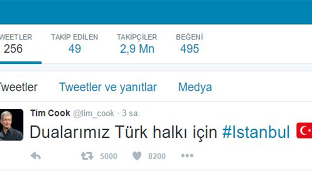 Apple CEO'su, havalimanındaki saldırıyla ilgili Türkçe tweet attı