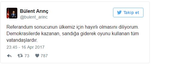 Arınç'tan referandum sonrası ilk açıklama